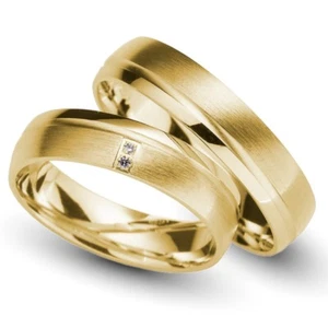 1 Paar Trauringe 585 Gold Gelbgold Brillant 0,02 ct Eheringe inkl Gravur + Etui - Bild 1 von 4