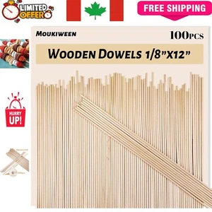 Creative 1/8 Inch x 12 Inch Unfinished Wooden Dowels - 100PCS for Multiple Uses - Photo 1 sur 9