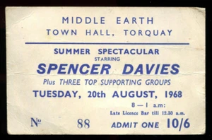 SPENCER DAVIS : original UK 1968 Gig Ticket : Town Hall TORQUAY - Imagen 1 de 2