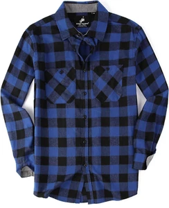 Mens Button down Shirts Regular Fit Long Sleeve Casual Plaid Flannel Shirt - Picture 1 of 12