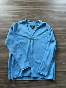 Eddie Bauer Women’s Knit Cotton V-Neck Sweater Blue Size Medium - Picture 1 of 2