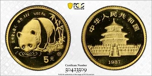 1987-Y GOLD PANDA 1/20 Oz. CHINA 5Y 5 Yuan PAN-48B - PCGS MS69 - Picture 1 of 3