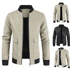 Male Autumn And Winter Solid Color Leather Jacket Warm Coat Jacket Suspender