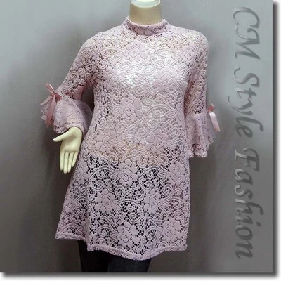Elegante Top Túnica Floral Encaje Crochet Ver a Través de Una Línea Vestido Rosa M Foto 1 de 4