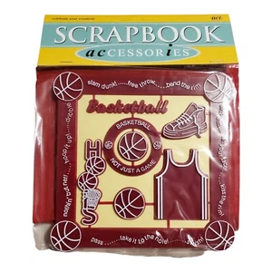 NEUF Scrapbook Accessoires "HOOPS" Basketball Adhésif Burgandy/Blanc - Photo 1/4