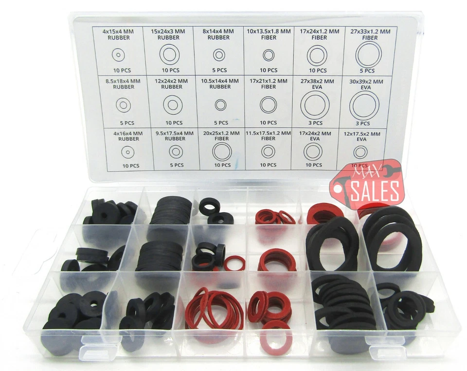 CALHAWK 141 Faucet Washer Assortment Set Rubber Fiber Klingerite Kitchen Bath Sink Hose