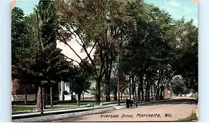 1911 Postkarte Riverside Drive Marinette WI Wisconsin Street View Pferd Buggy - Bild 1 von 1