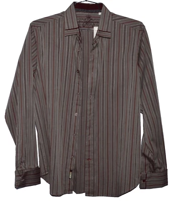 GUESS NEW NWT SIZE L LARGE DUST GRAY STRIPE CUFFLINKS BUTTON UP SHIRT - Image 1 of 4