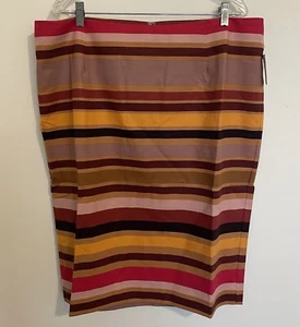 NEW Lord & Taylor Skirt Womens 22 Brown Pink Red Stripe Pencil - Picture 1 of 4