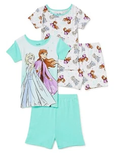 Pajama Girls Frozen Elsa Anna Cotton Short Sleeve Kids 2 Set Pack - Picture 1 of 4