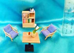 4 - Café Set Table Chairs Bookshelf - MINI DOLL HOUSE ACCESSORIES - Picture 1 of 2