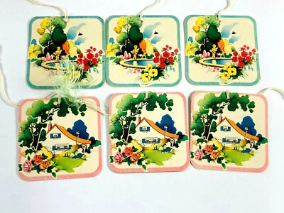 Lote (6) Fuente Estanque Casa Acuarela Años 60 Gibson?  Tarjetas Bridge Tally Foto 1 de 4