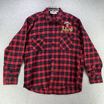 Jim Beam Mens Button Up XXL 2XL Red Plaid Rolled Tab Sleeves Embroidered Logo - Image 1 of 4