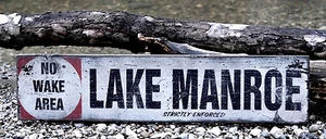 Personalized No Wake Area Lake House Sign - Rustic Hand Made Vintage Wood Sign - Picture 1 of 2