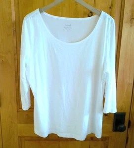 PURE JILL VTG SIZE XL 100% PIMA COTTON TEE SCOOP NECK 3/4 SLV WHITE MADE PERU - Picture 1 of 4