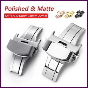 Stainless Steel Butterfly Buckle Polished Matte Button Watch Band 16mm 20mm 22mm - Picture 1 of 30