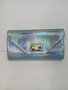 Handbag Purse New Blue Shiny Faux Leather Animal Print Clutch Crossbody Club - Picture 1 of 12