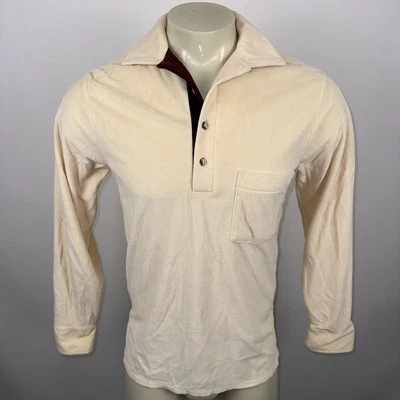 复古 20 世纪 70 年代丝绒衬衫 Recess Cream Mod 迪斯科嬉皮士美国制造 Nik 男式中号 — 第 1/4 张图片