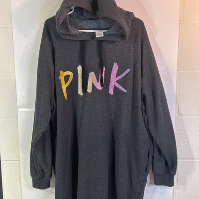 Vestido sudadera con capucha ROSA con logotipo arco iris para mujer, talla XL Foto 1 de 4