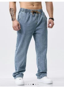 Pantalones vaqueros de hombre regular fit con parche y cordón, pantalones vaqueros tejidos XL nuevos - Imagen 1 de 4