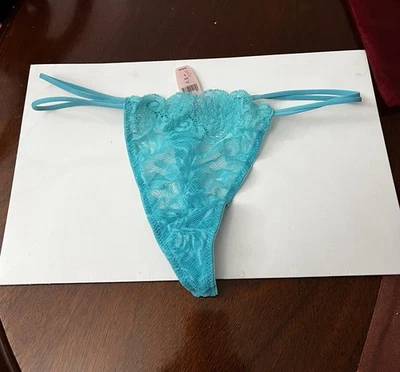 NWT Victoria’s Secret Vintage Blue Floral Lace Double Strap Thong Thong Panty L - Image 1 of 4