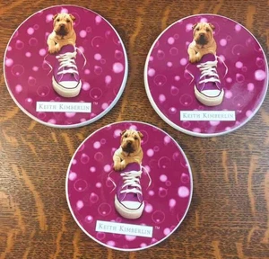 Lot of 3 Keith Kimberlin Shar pei Puppy Dog in a Shoe Beverage Coaster Sharpei - Picture 1 of 9