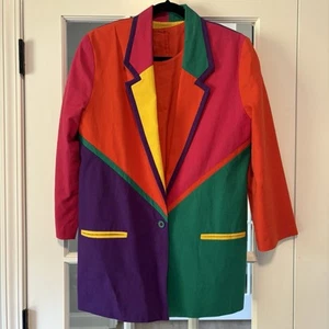 Vintage 90s Alexander Campbell Linen Colorblock Retro Blazer Jacket And Top BOLD - Picture 1 of 12