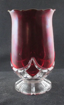 1880S DUNCAN RUBY STAINED CLEAR GLASS CELERY VASE SWAG BLOCK 6.5IN EAPG ANTIQUE - Image 1 of 4