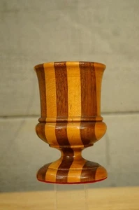 Vintage Danish MCM Two Tone Striped Wood Podest Toothpick Match Holder - Bild 1 von 4