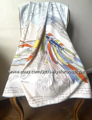 Sallys 70% Cashmere & 30% Silk Wrap Scarf Fly Horse Print Double Face Shawl 53" - Image 1 of 4