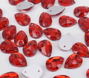 10x14mm Sew On Rhinestone Teardrop Glass Big red Crystal Sewing Gem Flatback - Picture 1 of 6