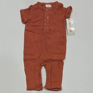 Babys' Gauze Pant Short Sleeve Romper - Cat & Jack Orange 0-3M - Picture 1 of 2