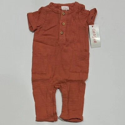 Babys' Gauze Pant Short Sleeve Romper - Cat & Jack Orange 0-3M - Image 1 of 2