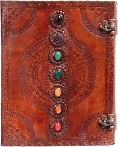 Leather Unlined Bound Journal 13 X 10 Inches Large Rustic Diary Seven Chakra Med - Picture 1 of 6