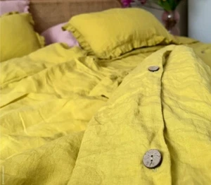 Linen Tales ‘Lemon Curry Linen Full Duvet Cover 79” X87”  - Picture 1 of 4