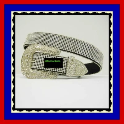 XS S M L or XL Black Rhinestone Lace Choice of Buckle & Size Western Rodeo Belt  - Image 1 of 2