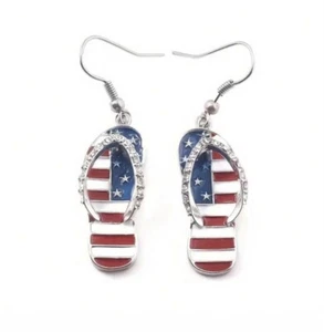 Fourth Of July amerikanische patriotische Flagge USA Flip Flops rot weiß blau Ohrringe 1 Zoll - Bild 1 von 5