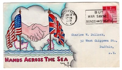 #907 Dorothy Knapp Hand Painted #4 - WWII Patriotic 1943 "Hands Across The Sea" - Image 1 of 2