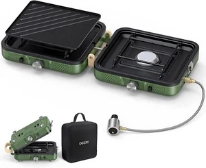 2-Burner Foldable Camping Stove with Griddle (Textured & Smooth) and Carrying... - Picture 1 of 1