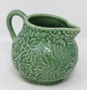 Bordallo Pinheriro Green Strawberry Basketweave Creamer Cream Pitcher Majolica - Picture 1 of 6