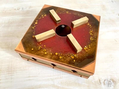 Mid-century Stövchen Rechaud emailliert Kupfer Kerzenstövchen Teelicht 70er - Bild 1 von 4