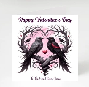 Personalised Valentine's Day Card , Raven Gothic VALENTINE'S DAY CARD - Picture 1 of 3