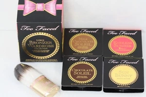 Too Faced 5-piece Mini Bronzer Wardrobe Collection & Mini Flatbuki Brush NIB - Picture 1 of 4
