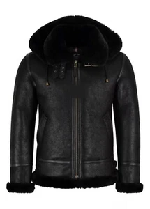Men's Aviator RAF Classic B3 BLACK Sheepskin Bomber Flying Shearling Jacket,NEW - Picture 1 of 7