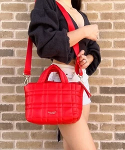 Kate Spade Softwhere Quilted Leather Mini Tote Crossbody Bright Red - Picture 1 of 3