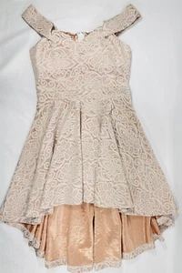 WINDSOR Prom Dress Women's SZ S Peach Off Shoulder Lace Flared High Low Zipper - Picture 1 of 13