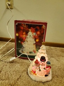 VTG Fine Porcelain Christmas Tree Night Light Boy & Girl Snowman Holiday WORKS - Picture 1 of 9
