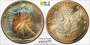 1991 American Silver Eagle PCGS MS68 Toned Double Sided Rainbow Toning Monster - Picture 1 of 12