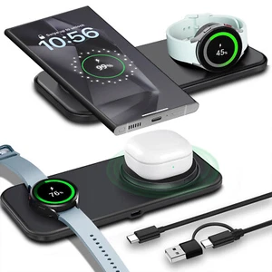15W Wireless Charger 2 in 1 Mat Pad For Samsung Galaxy Watch 7/6/5 S24+ Z Fold 6 - Picture 1 of 21