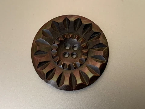 From a collection Antique French Button - Richly engraved Black Mother of Pearl Cover